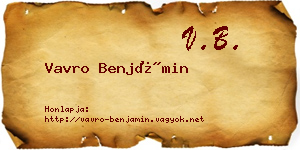 Vavro Benjámin névjegykártya